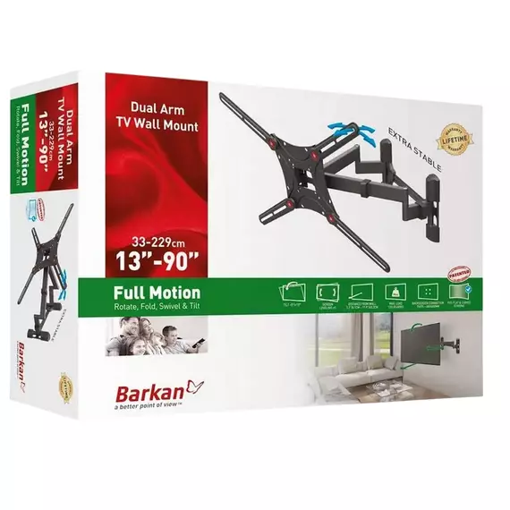 Suport de perete înclinat și pivotant BARKAN BM464, Negru, 2 image