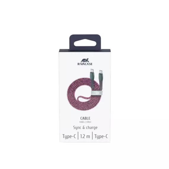 Cablu de încărcare și date Rivacase PS6105, USB Type-C/USB Type-C, 1,2m, Roșu, 4 image