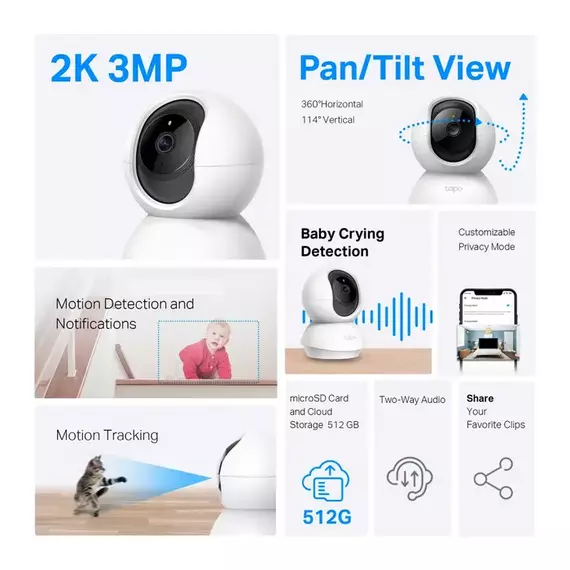 TP-Link Indoor TAPO C210 (2-pack), 3Mpix, Pan/Tilt Home Security Wi-Fi Camera, 7 image