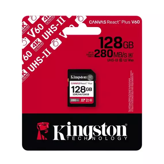 .128GB  SDXC Card (Class 10) UHS-II , U3, Kingston Canvas React Plus V60 "SDR2V6/128GB" (R/W:280/100, 3 image