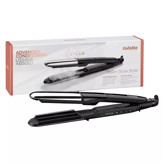 Placă de îndreptat părul BaByliss 2 in 1 Steam Shine ST496E, Negru | Argintiu, 2 image