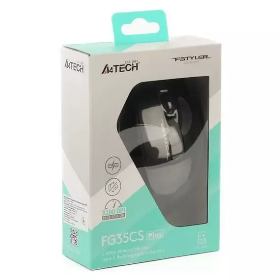 Wireless Mouse A4Tech FG35CS Plus, Fstyler 2.4G Rechargeable With Silent Button , Gray, 3 image