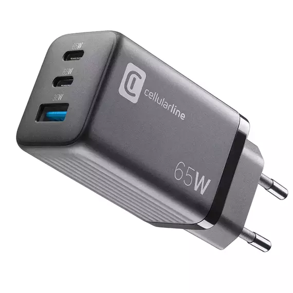 Încărcător Cellularline Wall Charger GAN, 3 Ports, 65W, Negru, 3 image