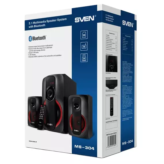 Boxe pentru calculator 2.1 SVEN MS-304, Negru/Roșu, 5 image