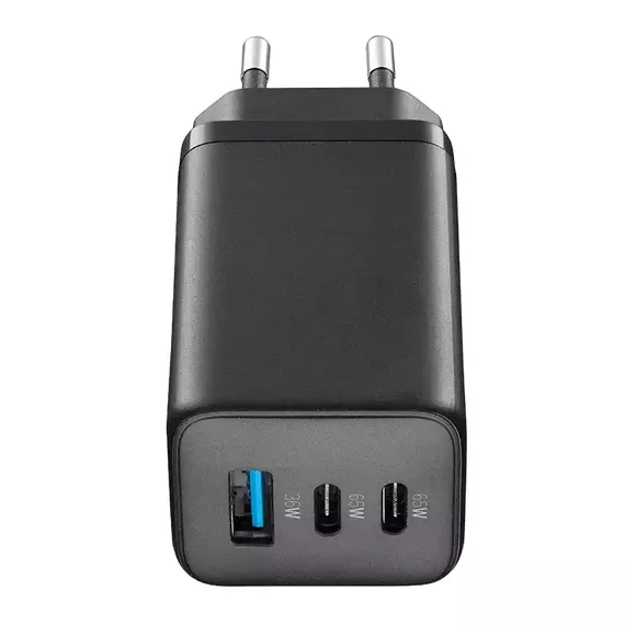 Încărcător Cellularline Wall Charger GAN, 3 Ports, 65W, Negru, 2 image