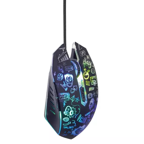 Mouse Gembird MUS-6B-GRAFIX-01, Optical, 1200-3600 dpi, 6 buttons, LED, Ambidextrous, 1.5m, Black, 5 image