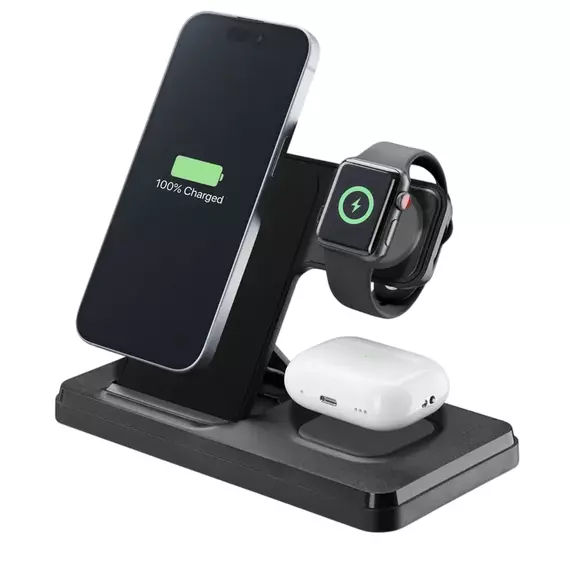 Încărcător wireless Cellularline Triple Station 3 in 1, 15W, Negru, 5 image