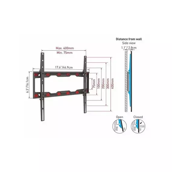 Suport fixat pe perete BARKAN ND300, Negru, 3 image