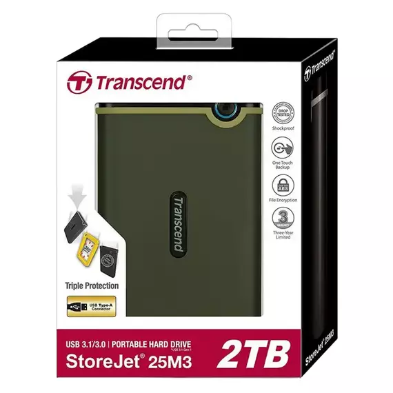 HDD portabil extern Transcend StoreJet 25M3G, 2 TB, Military Green (TS2TSJ25M3G), 5 image