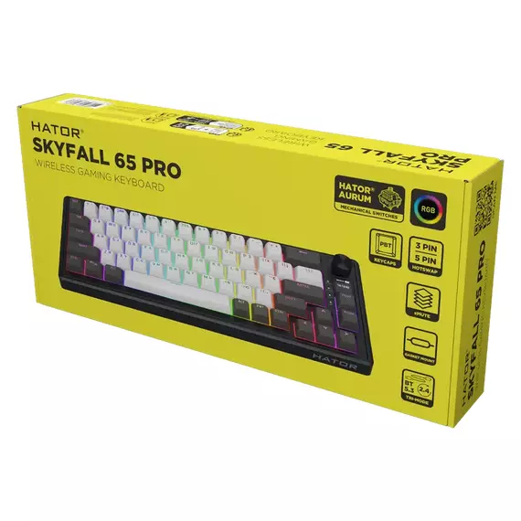 Tastatură HATOR Skyfall 65 PRO, Cu fir / Fără fir, Negru | Gri, 3 image
