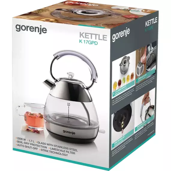 Fierbător electric Gorenje K17GPD, Oțel inoxidabil, 2 image