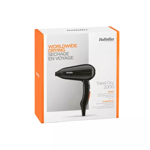 Uscător de păr compact BaByliss Travel Dry 5344E, 2000 W, Negru, 5 image