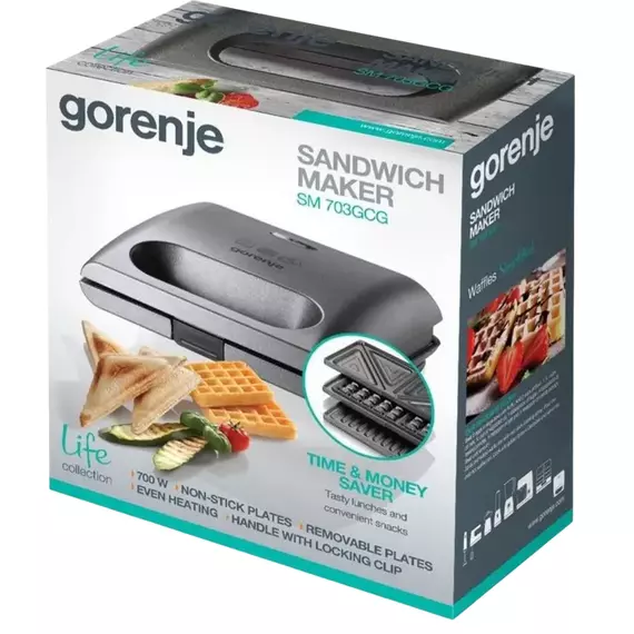 Aparat pentru sandwich multifunctional Gorenje SM703GCG, Argintiu, 3 image