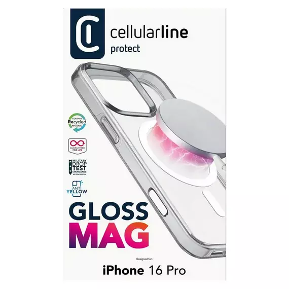Husă Cellularline Gloss Mag - iPhone 16 Pro, Transparent, 3 image