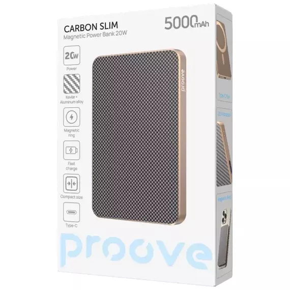 Acumulator extern Proove Carbon Slim 20W, 5000mAh, Auriu, 4 image