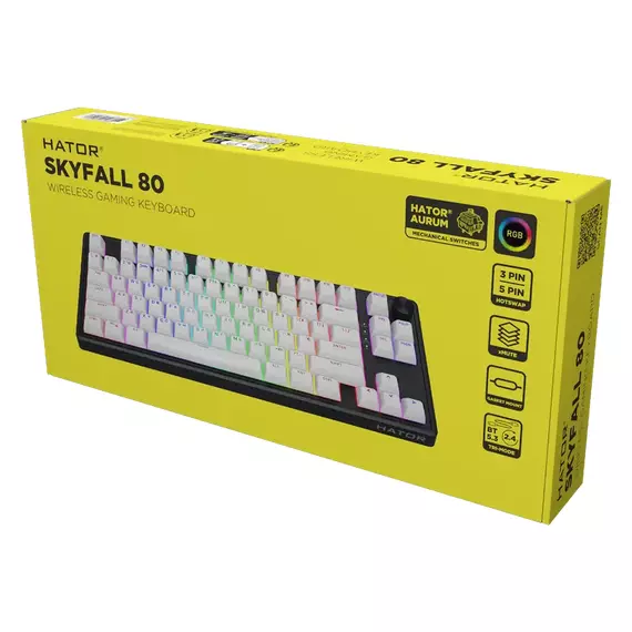 Tastatură HATOR Skyfall 80, Cu fir / Fără fir, Negru | Alb, 4 image
