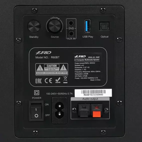 Sistem audio 2.0 CH F&D R60BT, Negru, 8 image