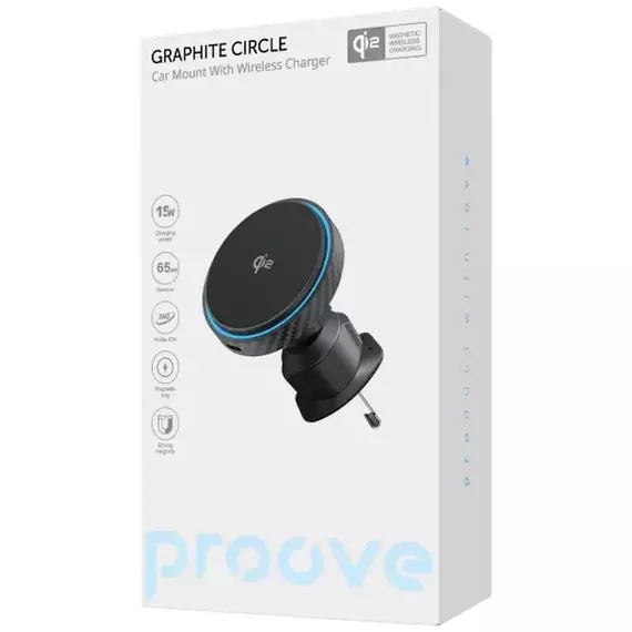 Car Mount With Wireless Charger Proove Graphite Circle Qi2 15W, Black, 3 image