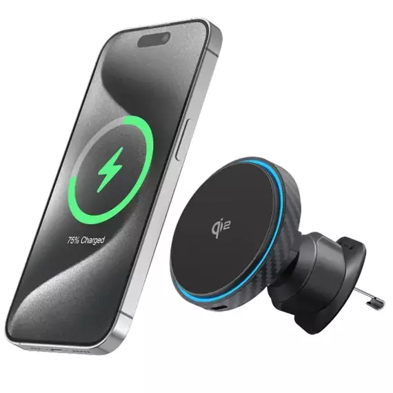Car Mount With Wireless Charger Proove Graphite Circle Qi2 15W, Black, 5 image
