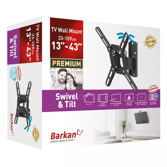 Suport TV de perete  BARKAN 2200, Negru, 2 image