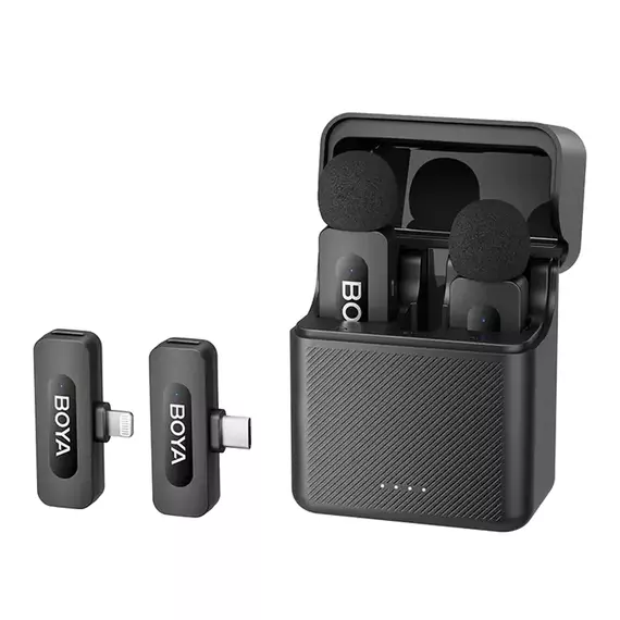 Microfon portabil pentru înregistrare vocală Boya BY-V3 Combo, Fără fir, Negru