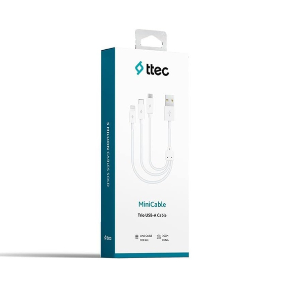 ttec Cable USB 3in1 to Micro-USB+Type-C+Lightning Trio 2.1A,1.2m, Black, 2 image