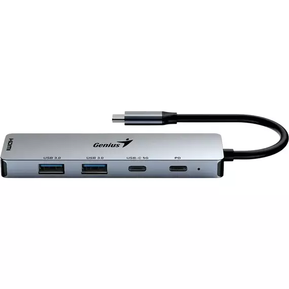 USB-C Hub 5-in-1: 100W PD x1, USB-C 3.0 x1, USB-A 3.0 x2, HDMI x1, Genius UH-500, Gray, 5 image