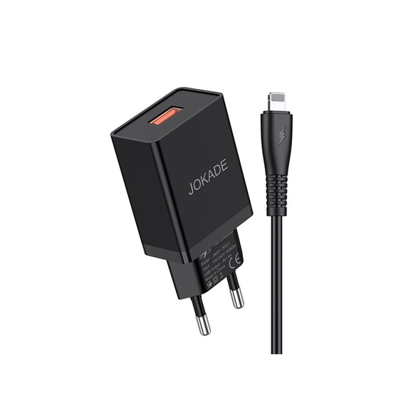 Jokade Wall Charger with Cable USB to Lightning Single Port 5A JB022, Black
