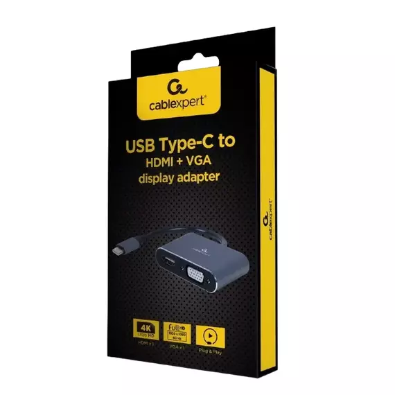Adaptor Video Cablexpert A-USB3C-HDMIVGA-01, USB Type-C - VGA, HDMI, Gri, 2 image