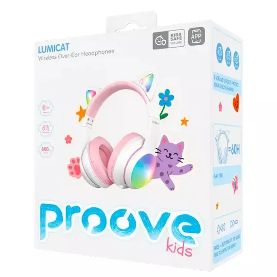 Căști Proove Kids LumiCat, Alb | Roz, 4 image