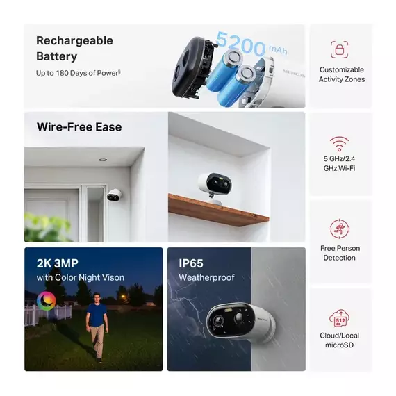Mercusys Outdoor  MC410, 3Mpix, IP65, Battery Powered Security Camera, 3 image