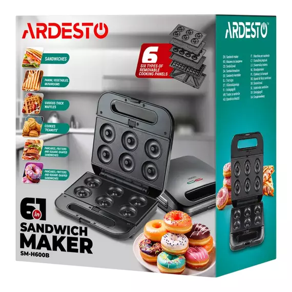 Aparat pentru sandwich multifunctional Ardesto SM-H600B, Negru, 6 image