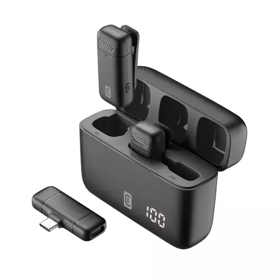 Microfon portabil pentru înregistrare vocală Cellularline Talk Pro, Fără fir/Cu fir, Negru