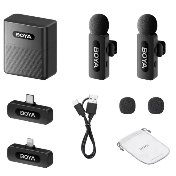 Microfon portabil pentru înregistrare vocală Boya BY-V3 Combo, Fără fir, Negru, 2 image