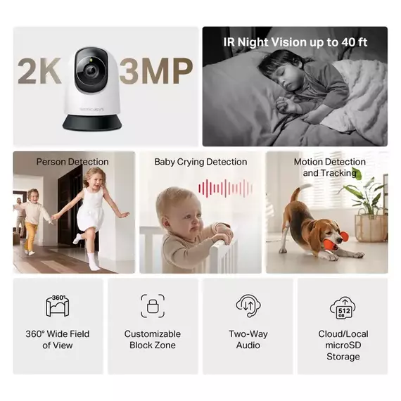 Mercusys Indoor MC210, 3Mpix, Pan/Tilt Home Security Wi-Fi Camera, 3 image