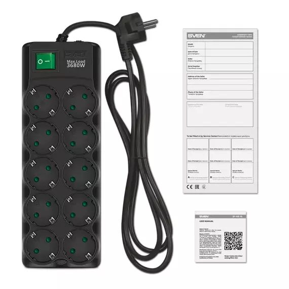Prelungitor electric SVEN SF-10E-16, 10 Prize, 1,8m, Negru, 5 image