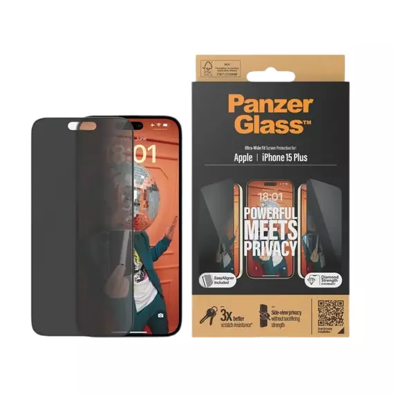 Sticlă de protecție PanzerGlass iPhone 15 Plus Privacy wA, Transparent, 4 image