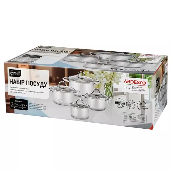 Set de vase Ardesto AR1908PS, Oțel inoxidabil, 6 image
