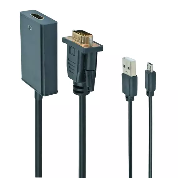 Convertor Video/Audio Cablexpert A-VGA-HDMI-01, VGA D-Sub + 3.5 mm Jack - HDMI (F), 0,15m, Negru