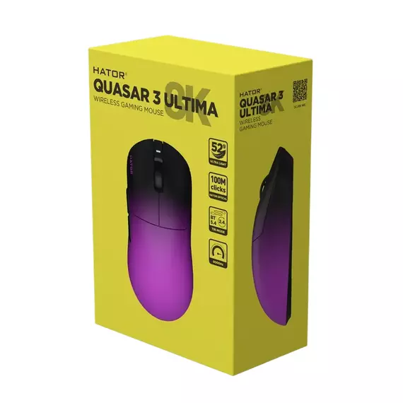 Gaming Mouse HATOR Quasar 3 Ultima 8K Wireless, Negru | Violet, 4 image