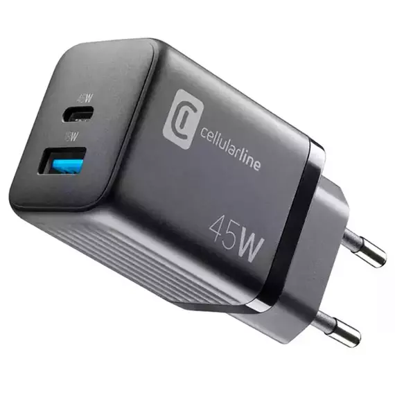 Încărcător Cellularline Wall Charger GAN, 2 Ports, 45W, 45W, Negru, 7 image