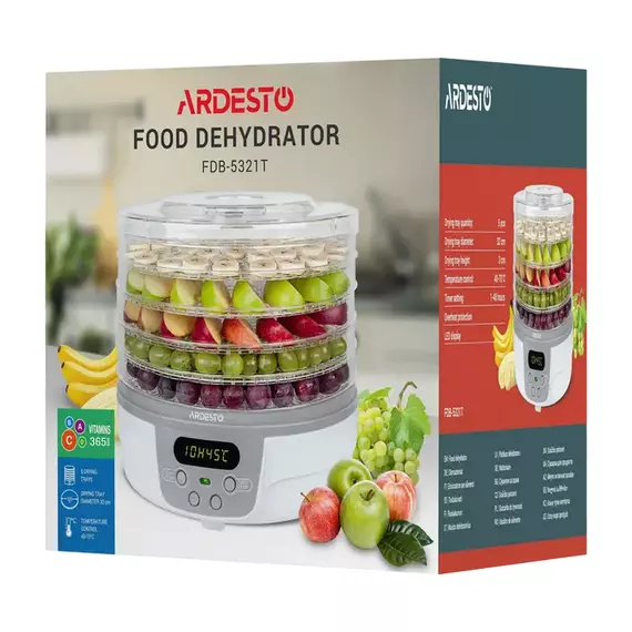 Deshidrator de fructe Ardesto FDB-5321T, Alb, 2 image