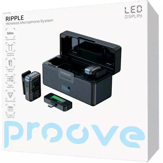 Microfon portabil pentru înregistrare vocală Proove Ripple, Fără fir/Cu fir, Negru, 5 image