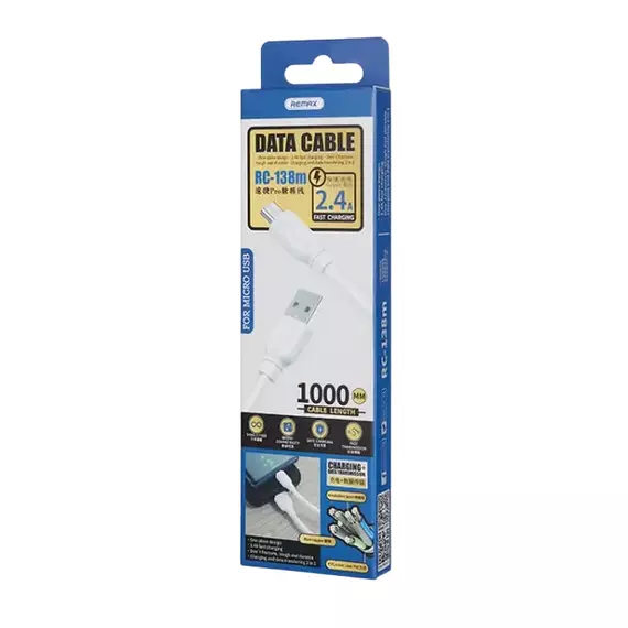 Cable de date Remax RC-138m, USB/micro-USB, 1m, Alb, 2 image