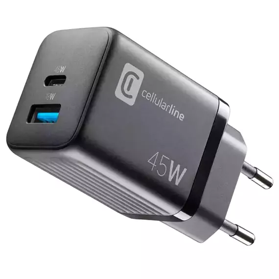 Încărcător Cellularline Wall Charger GAN, 2 Ports, 45W, 45W, Negru, 8 image