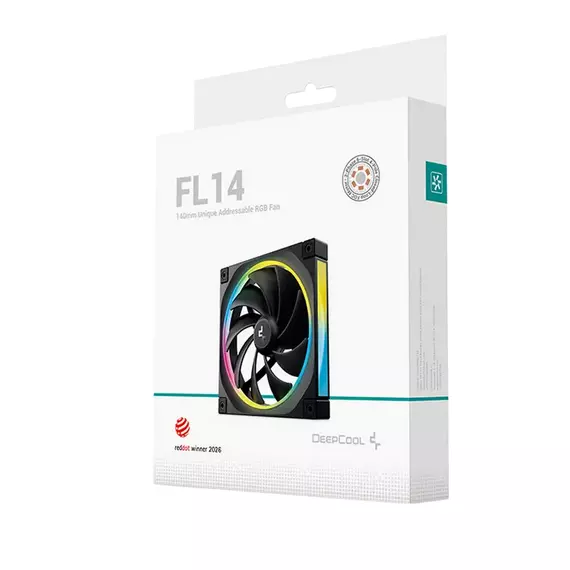 PC Case Fan Deepcool FL14 ARGB 140x140x25mm, ≤31.46 dB, 66,59CFM, 500-1700RPM, PWM, Hydro Bearing, 4, 4 image