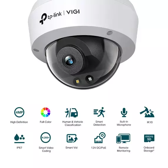 TP-Link Dome Outdoor Network Camera,"VIGI C240", 2.8mm, 4MP, IK10, IP67, PoE, 3 image