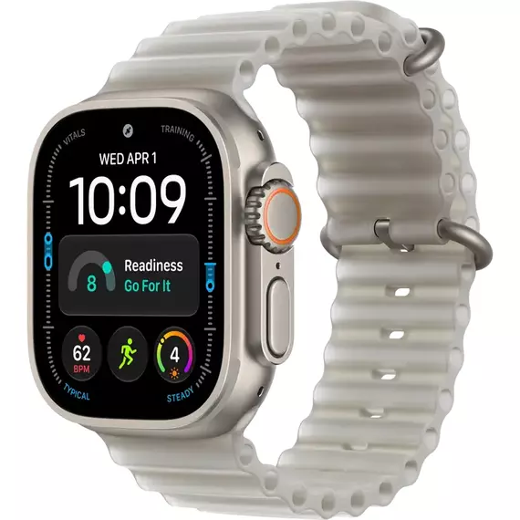 Apple Watch Ultra 4 GPS + Cellular, 49mm Natural Titanium Case with Translucent Grey Ocean Band MJAD
