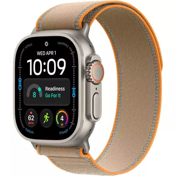 Apple Watch Ultra 4 GPS + Cellular, 49mm Natural Titanium Case with Sand Trail Loop - S/M MJAJ4