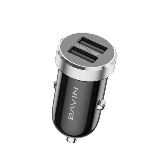 BAVIN Car Charger Dual USB Universal + Cable Lightning, 2.4A,12W, Black